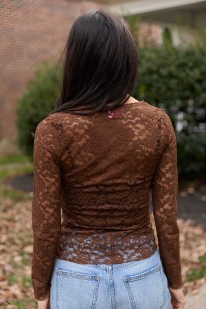 Morgan Brown Lace Mesh Top