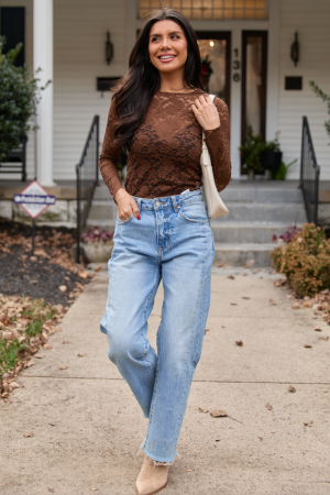 Morgan Brown Lace Mesh Top