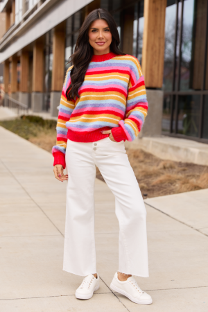 Jackie Bright Striped Crewneck Sweater